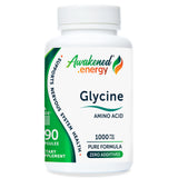 Bottle of Awakened.energy Glycine  1000 mg supplement on a white background.