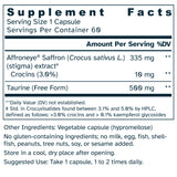 Supplement facts label for Ultra Potency Saffron 835 mg capsules.