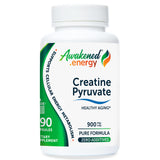 Bottle of Awakened.energy Creatine Pyruvate 900 mg supplement on a white background.