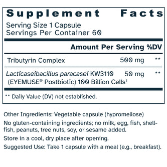 Supplement facts label for Eye-Gut Axis 550 mg capsules.
