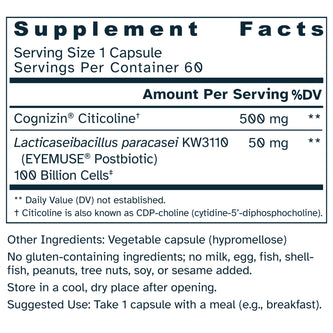 Supplement facts label for Eye-Gut Axis 550 mg capsules.