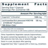 Supplement facts label for Eye-Gut Axis 550 mg capsules.