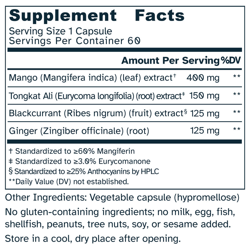 Supplement facts label with ingredients and nutritional information