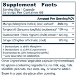 Supplement facts label with ingredients and nutritional information