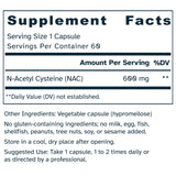 Supplement facts label for NAC 600 mg - N-Acetyl Cysteine capsules.