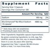 Supplement facts label for Bio-Enhanced® Na R-Lipoic Acid 400 mg capsules.