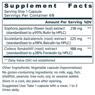Supplement facts label for OcuVanta™ 535 mg - Forskolin, Rutin & Baicalin capsules.