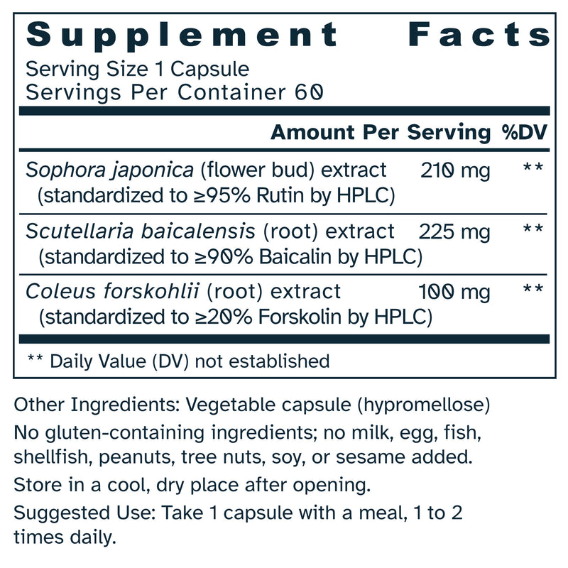 Supplement facts label for OcuVanta™ 535 mg - Forskolin, Rutin & Baicalin capsules.