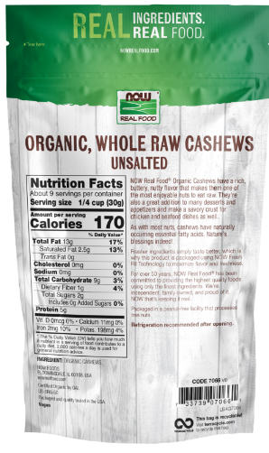 Raw Cashews Organic Unsalted 10 oz (284 g) by NOW Foods