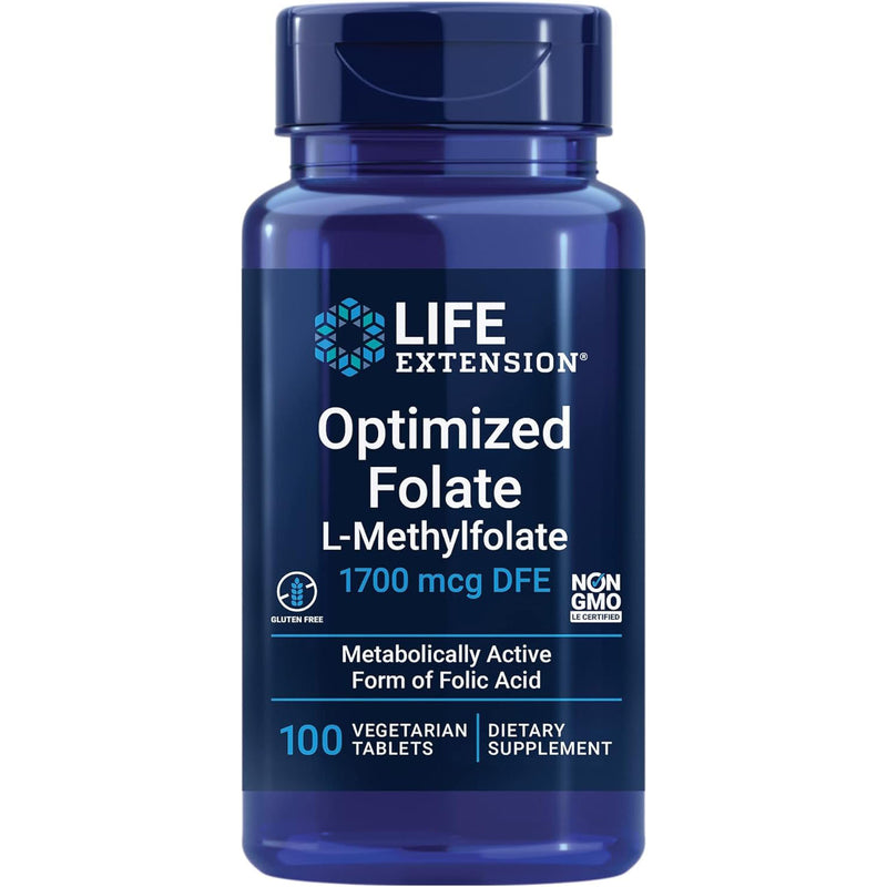 Life Extension Optimized Folate, L-Methylfolate, 1700mcg – 100 Veg Tabs