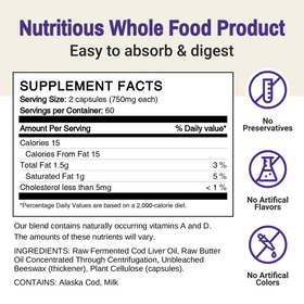 Green Pasture Fermented Cod Liver Oil and Concentrated Butter Oil Blend, Non-flavored – 120 Capsules