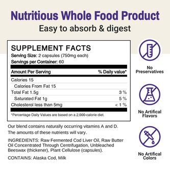 Green Pasture Fermented Cod Liver Oil and Concentrated Butter Oil Blend, Non-flavored – 120 Capsules