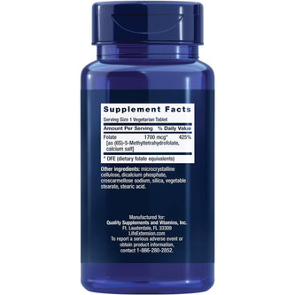 Life Extension Optimized Folate, L-Methylfolate, 1700mcg – 100 Veg Tabs
