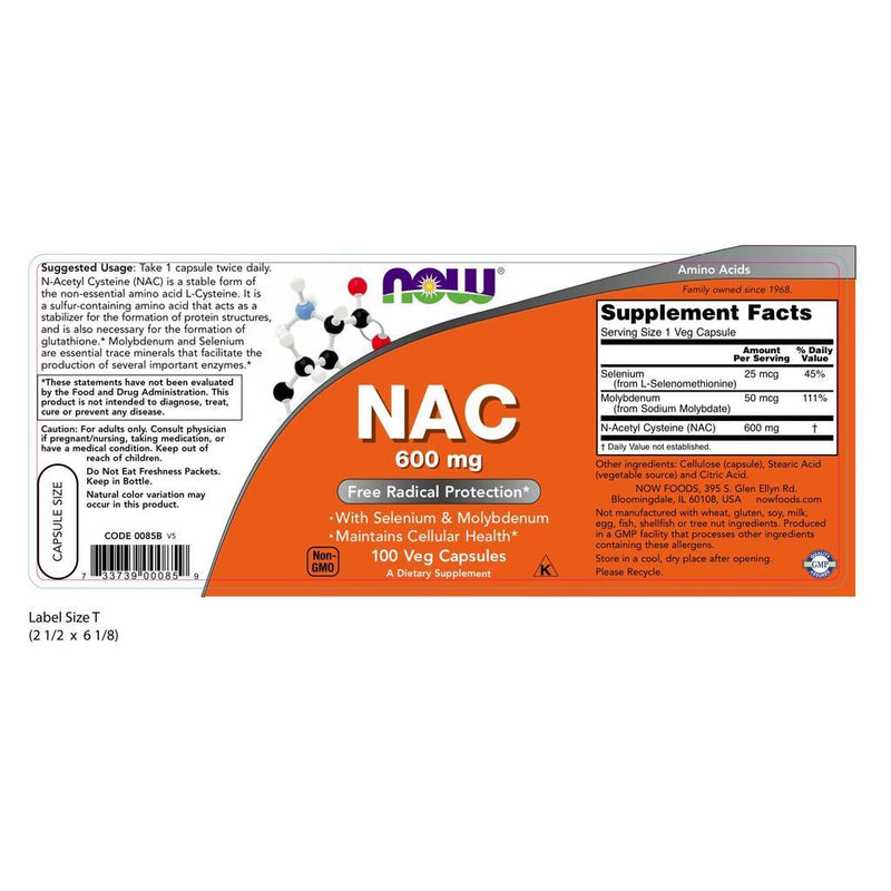 NOW Supplements NAC 600 mg - 100 Veg Capsules