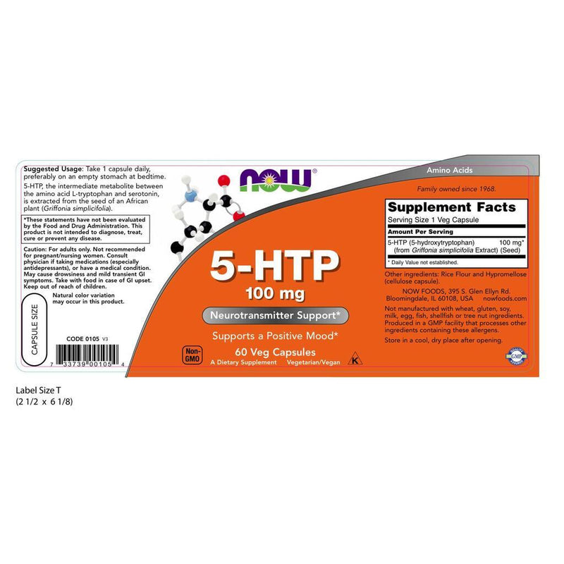 NOW Supplements 5-HTP 100 mg - 60 Veg Capsules