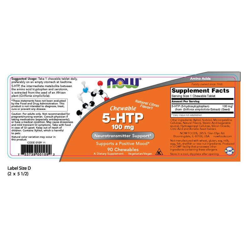 NOW Supplements 5-HTP 100 mg - 60 Veg Capsules