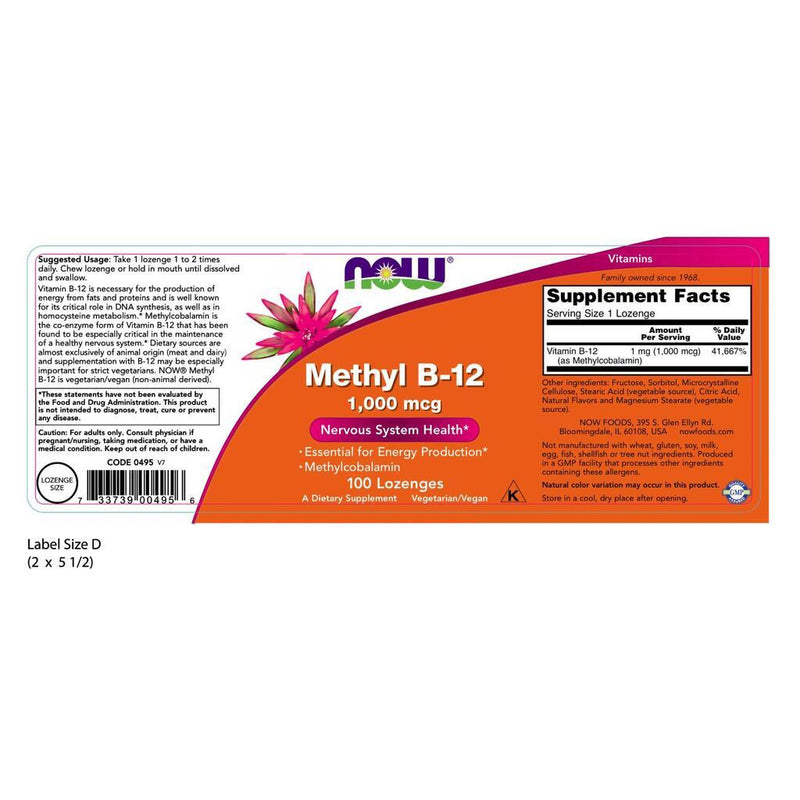 NOW Supplements Methyl B-12 1,000 mcg - 100 Lozenges