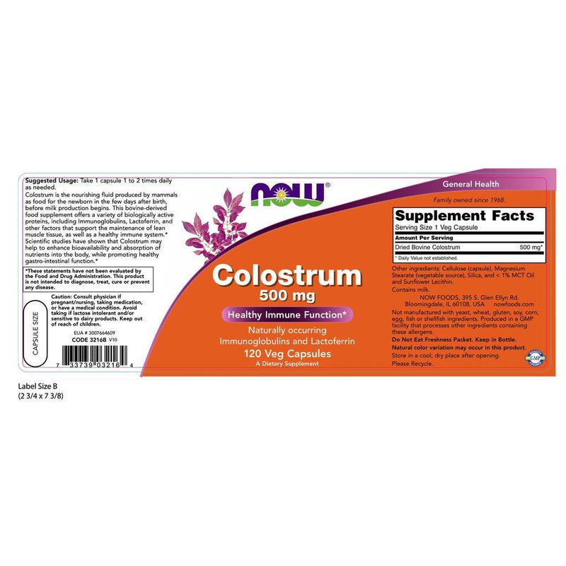 NOW Supplements Colostrum 500 mg – 120 Veg Capsules