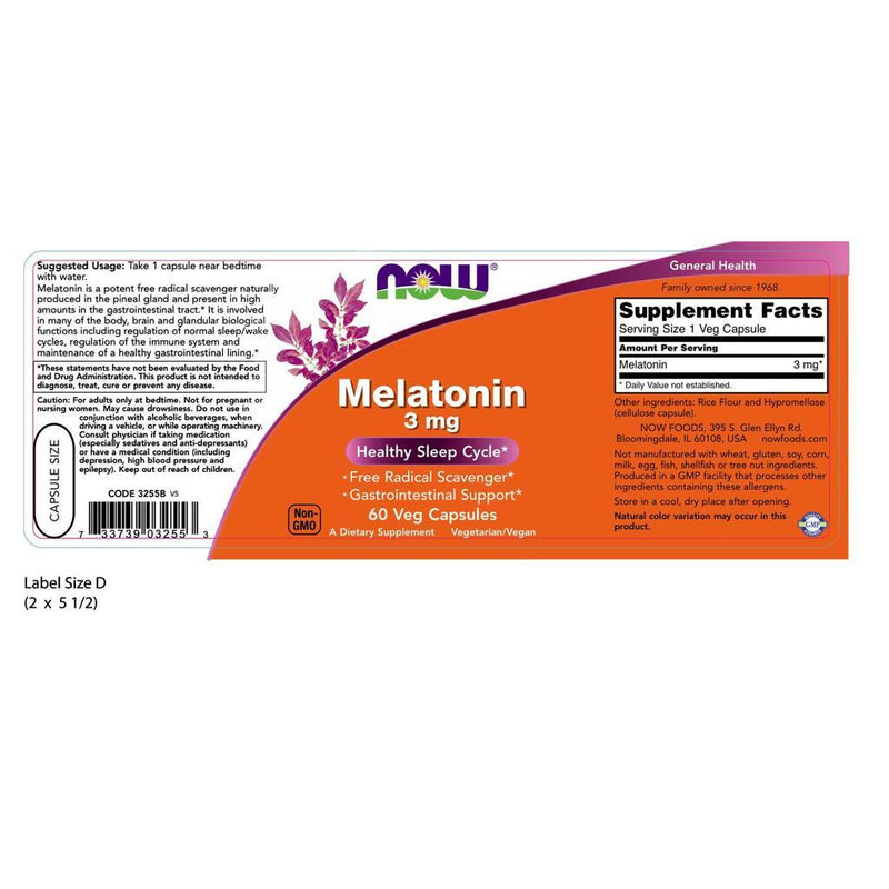 NOW Supplements Melatonin 3 mg - 60 Veg Capsules