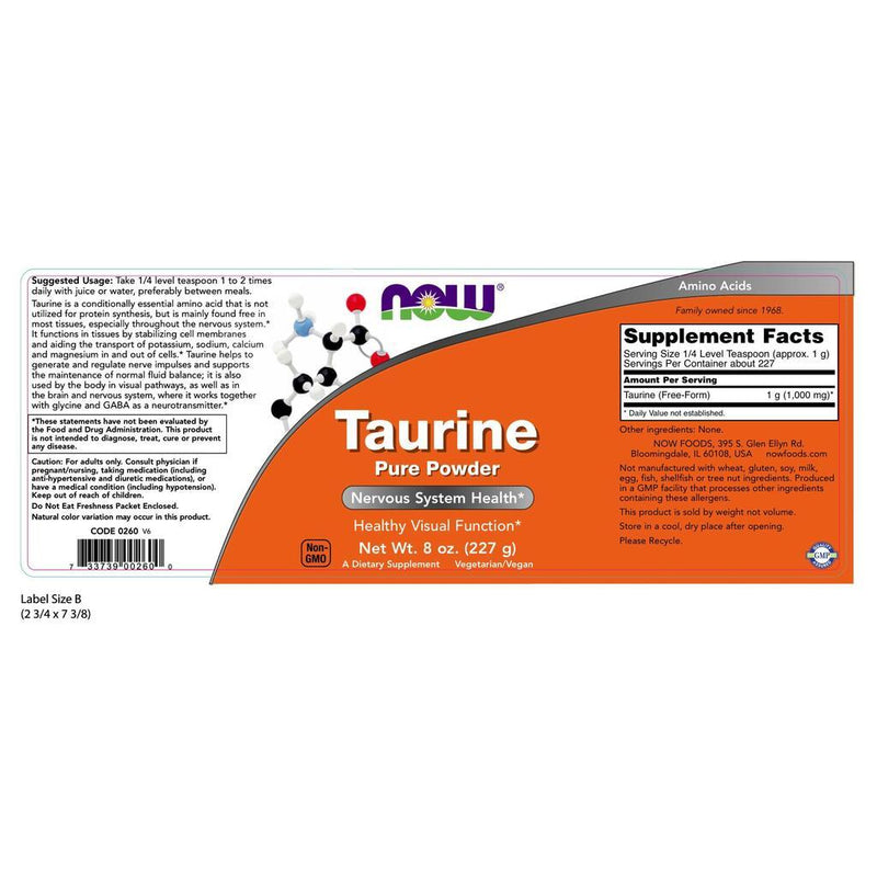 NOW Supplements Taurine Pure Powder – 8 oz.