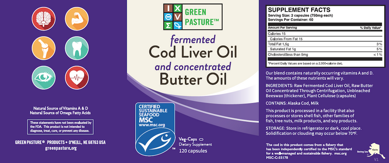 Green Pasture Fermented Cod Liver Oil and Concentrated Butter Oil Blend