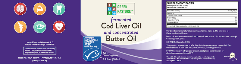 Green Pasture Blue Ice Royal Butter Oil/Fermented Cod Liver Oil Blend – 6.4 fl oz